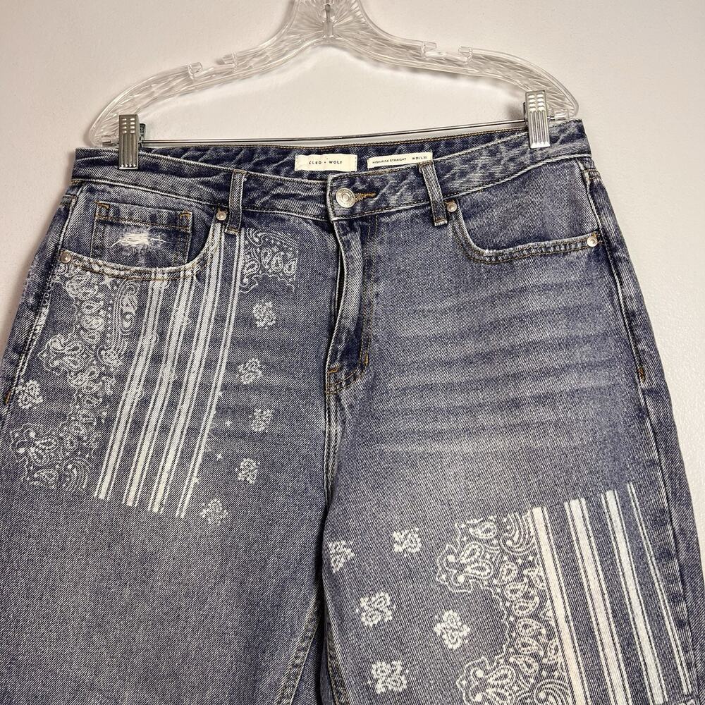 CLEO + Wolf Women's High Rise Straight Jeans Embroidered Patchwork 31x30 Boho - Picture 5 of 16